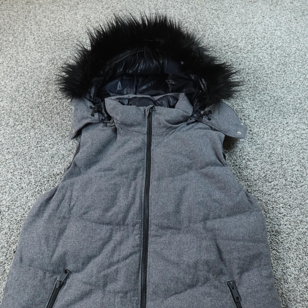 Gap Vest Womens XL Gray Wool Hooded Faux Fur Insulated Quilted Puffer Jacket